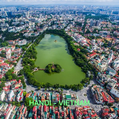 Ảnh chụp từ trên cao hồ Hoàn Kiếm và khu vực xung quanh tại Hà Nội, Việt Nam
