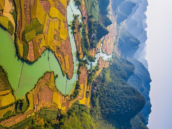 Phong cảnh Trùng Khánh, Cao Bằng với ruộng bậc thang và núi đá vôi đặc trưng.